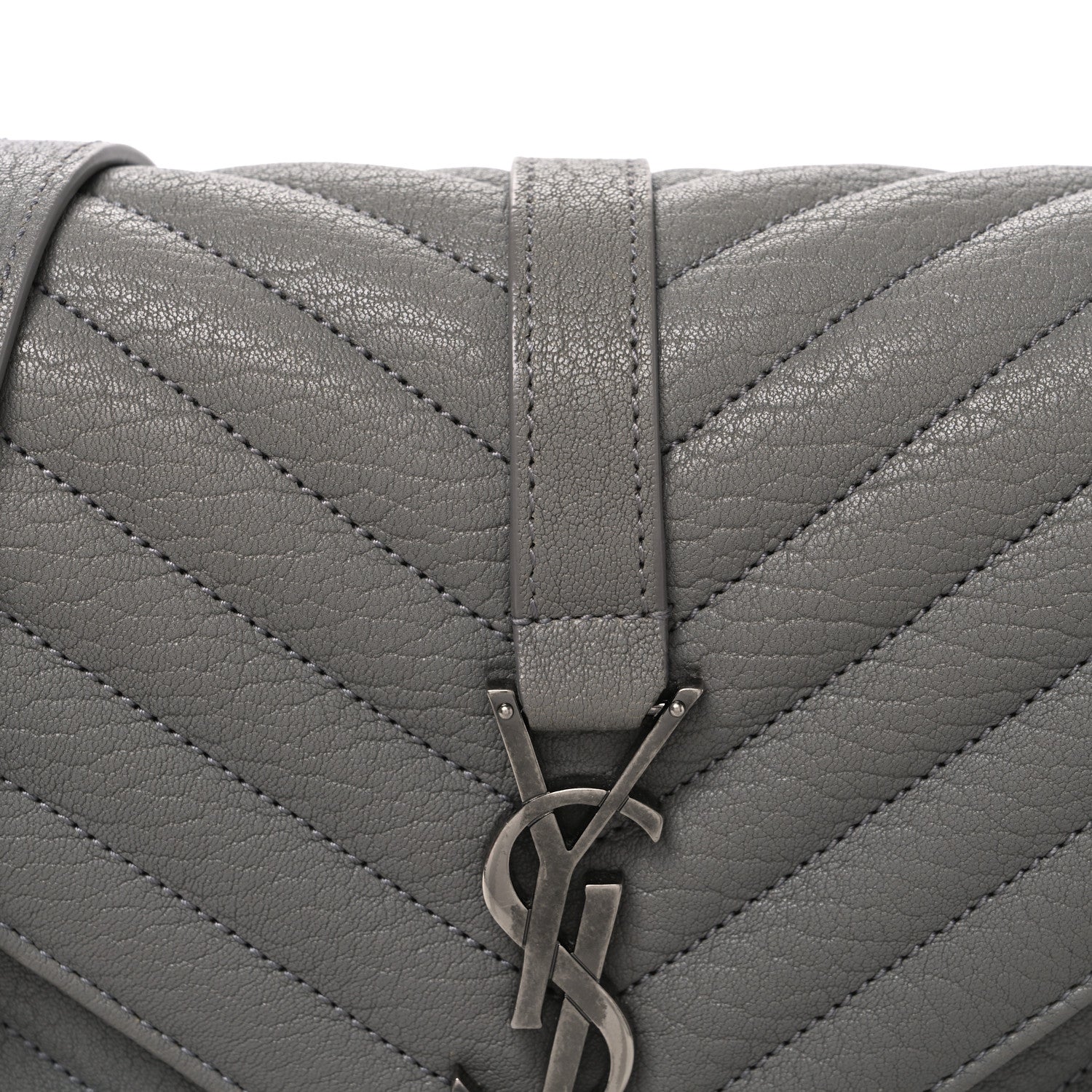 Sheepskin Matelasse Chevron Monogram Medium College Bag New Stone Grey