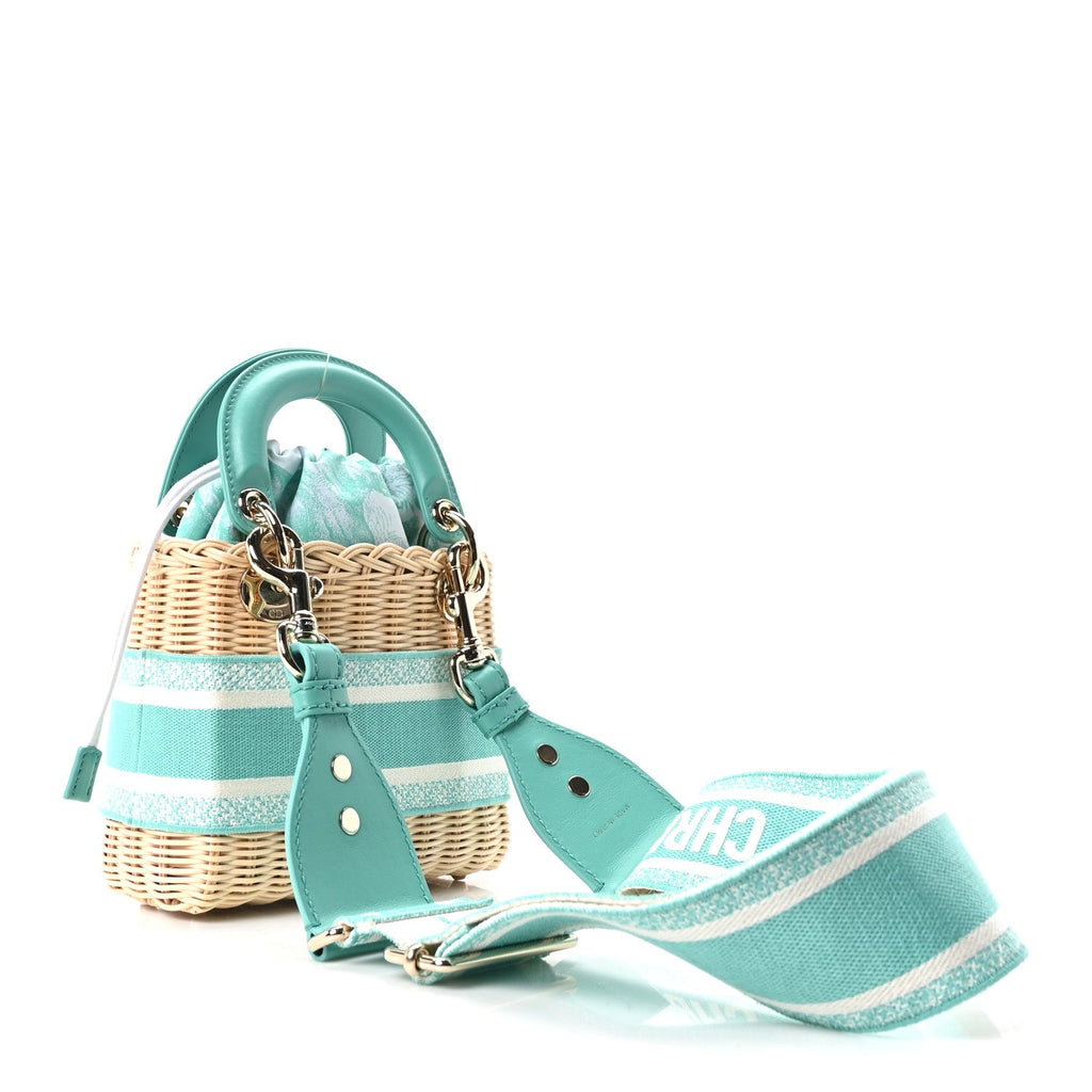 Wicker Oblique Mini Lady Dior Bag Aquamarina