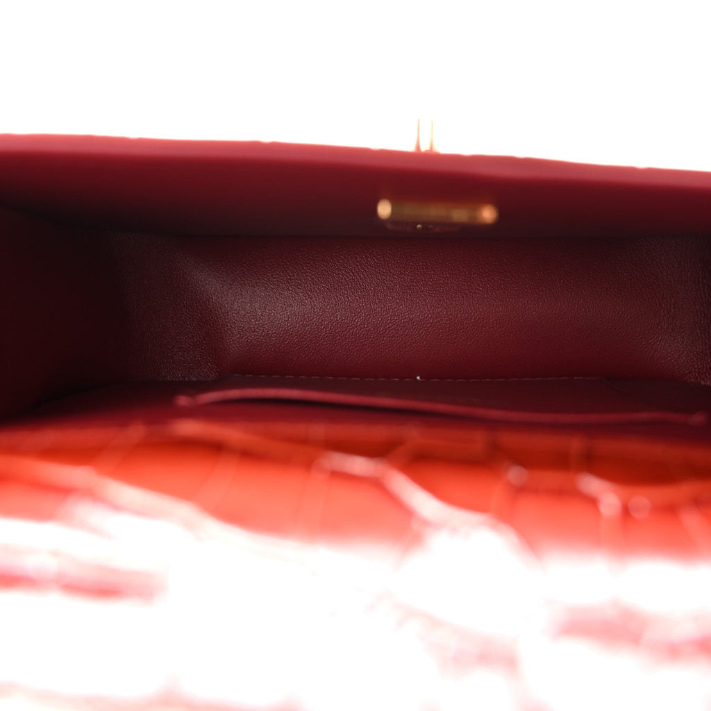 Calfskin Crocodile Embossed Turn Around Mini Flap Grey Burgundy