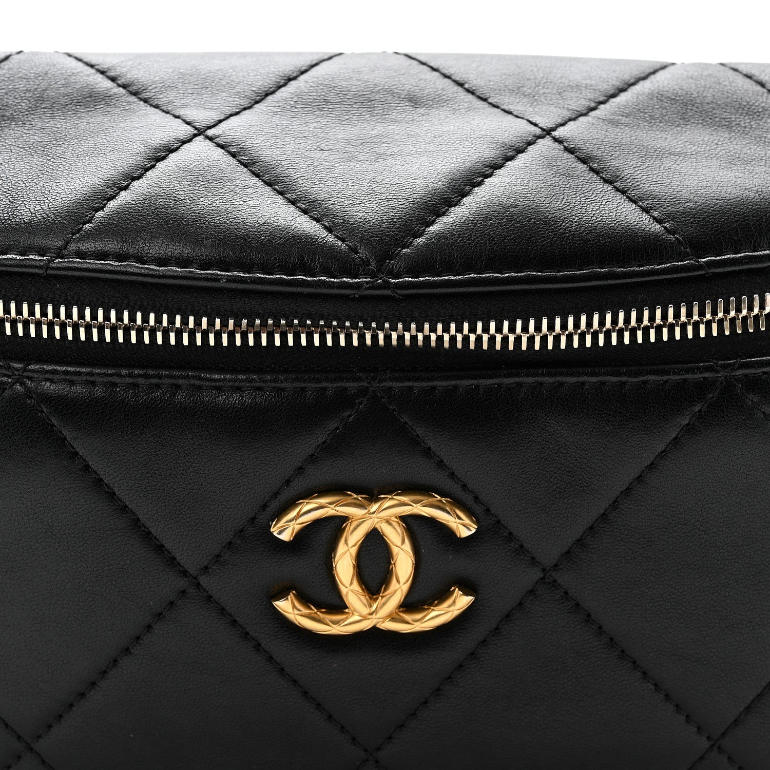Lambskin Quilted Logo Letter Waist Bag Black