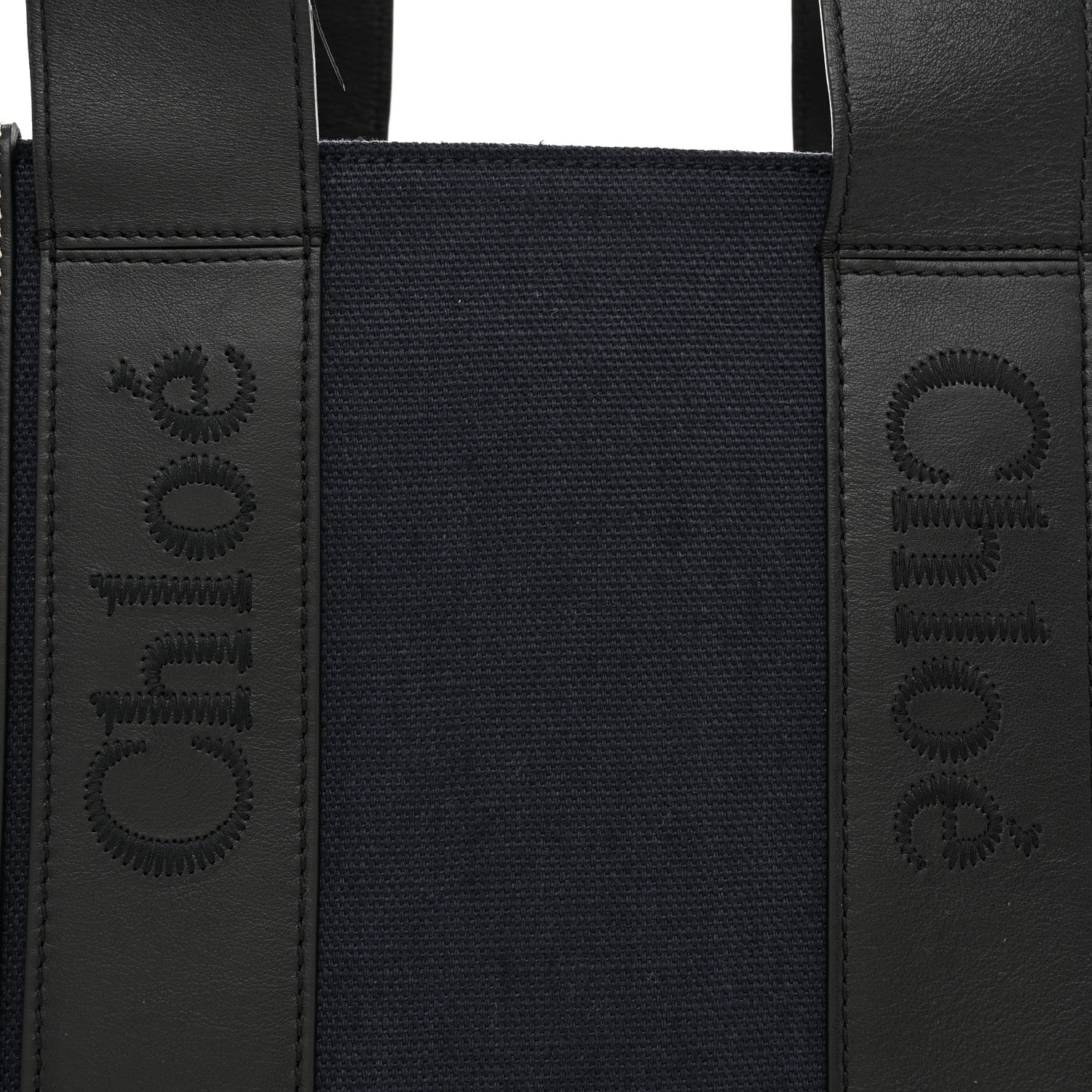 Cotton Shiny Calfskin Medium Woody Ribbon Tote Obscure Navy