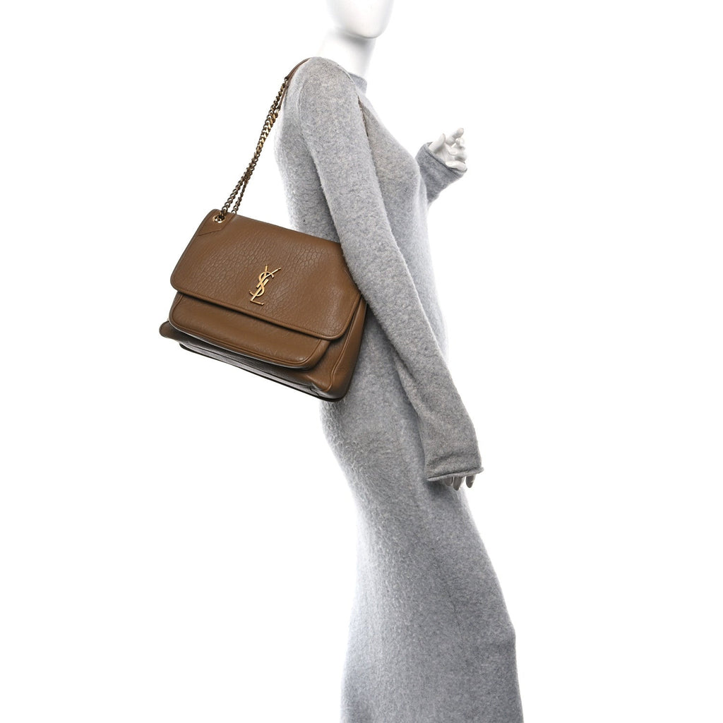 Grained Lambskin Monogram Large Niki Chain Satchel Dark Cork