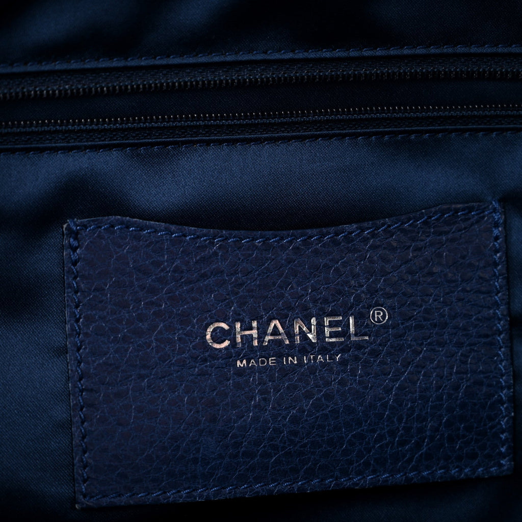 Glazed Calfskin Large On The Road Tote Dark Blue