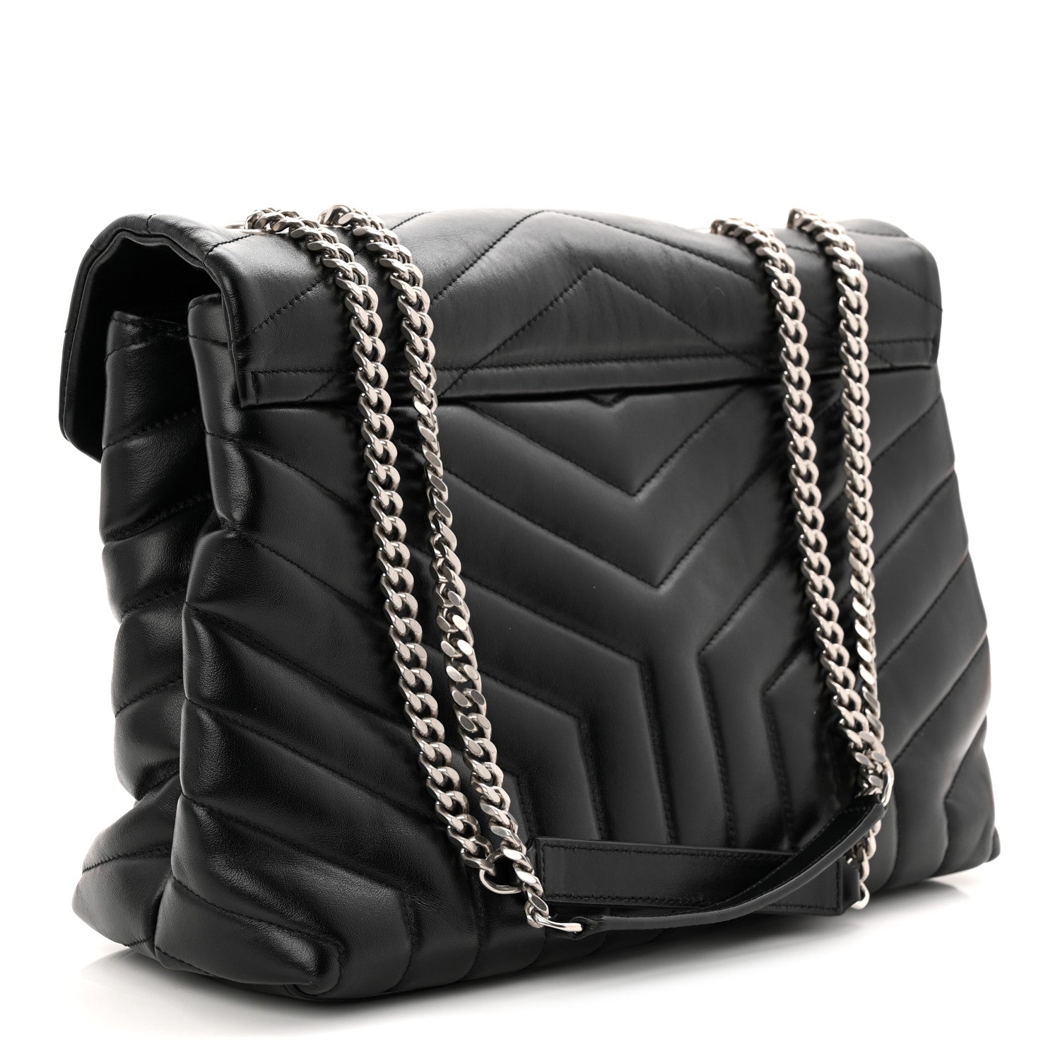 Calfskin Y Quilted Monogram Medium Loulou Chain Satchel Black