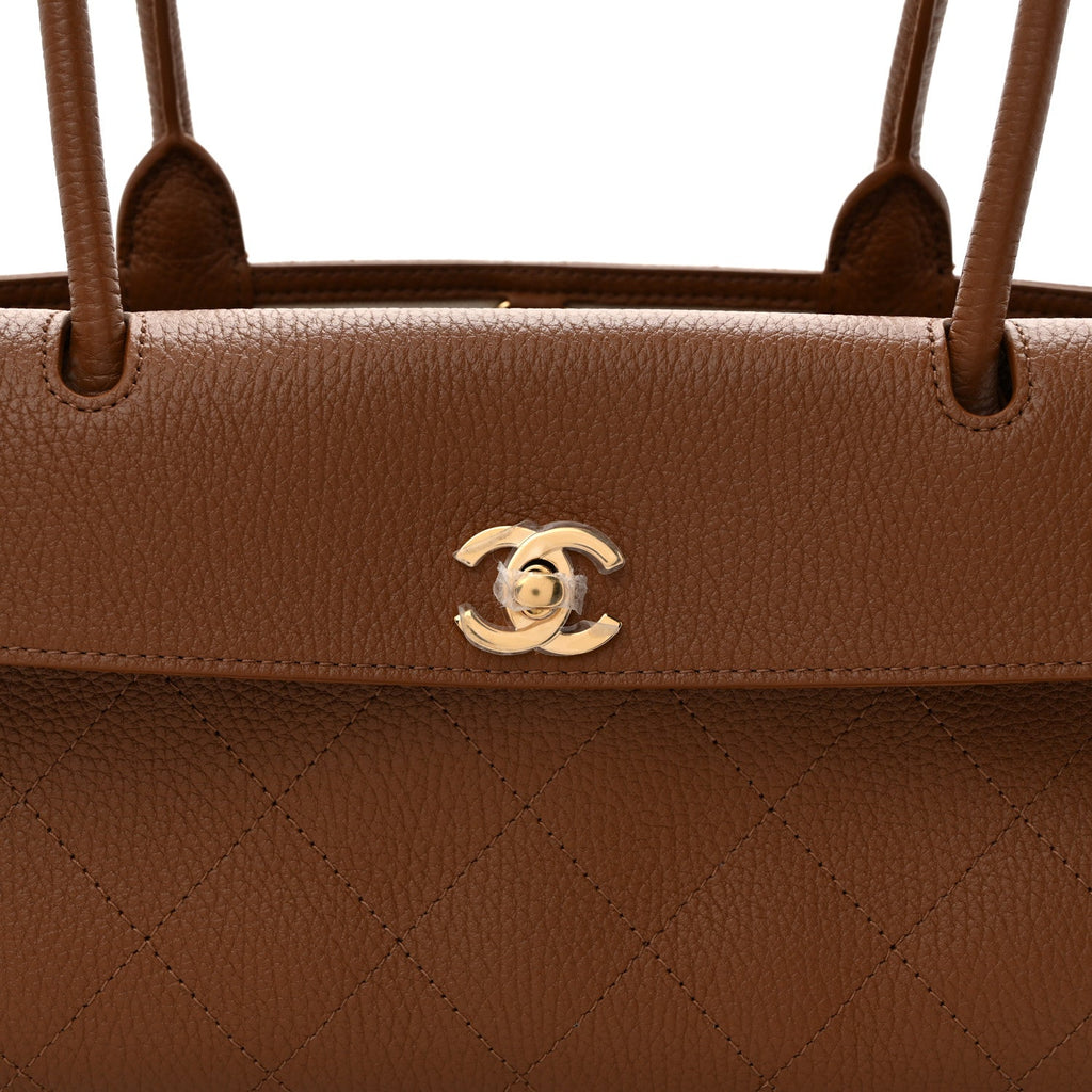 Grained Calfskin Stitched Urban Essentials Small Shopping Bag Camel