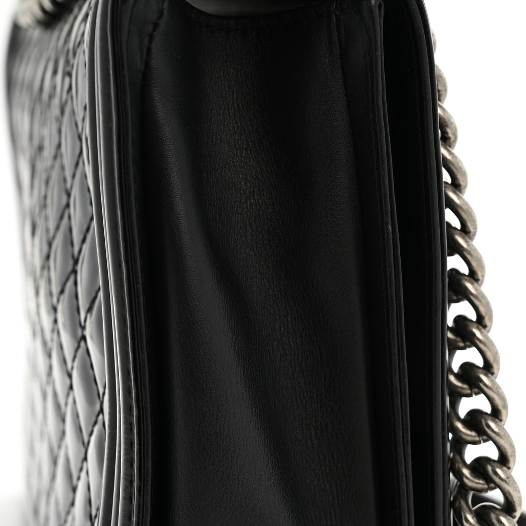 Patent Quilted Large Boy Flap Black