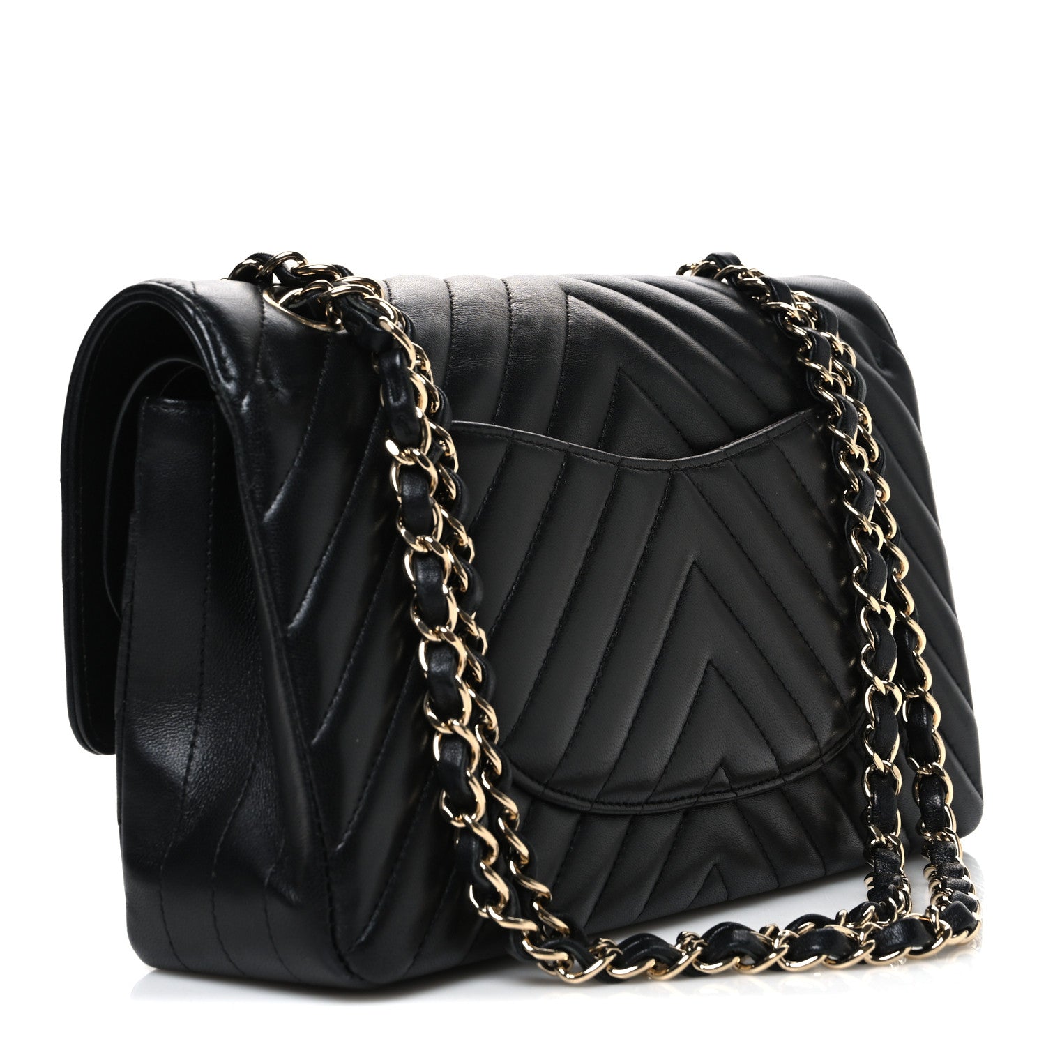 Lambskin Chevron Quilted Medium Double Flap Black