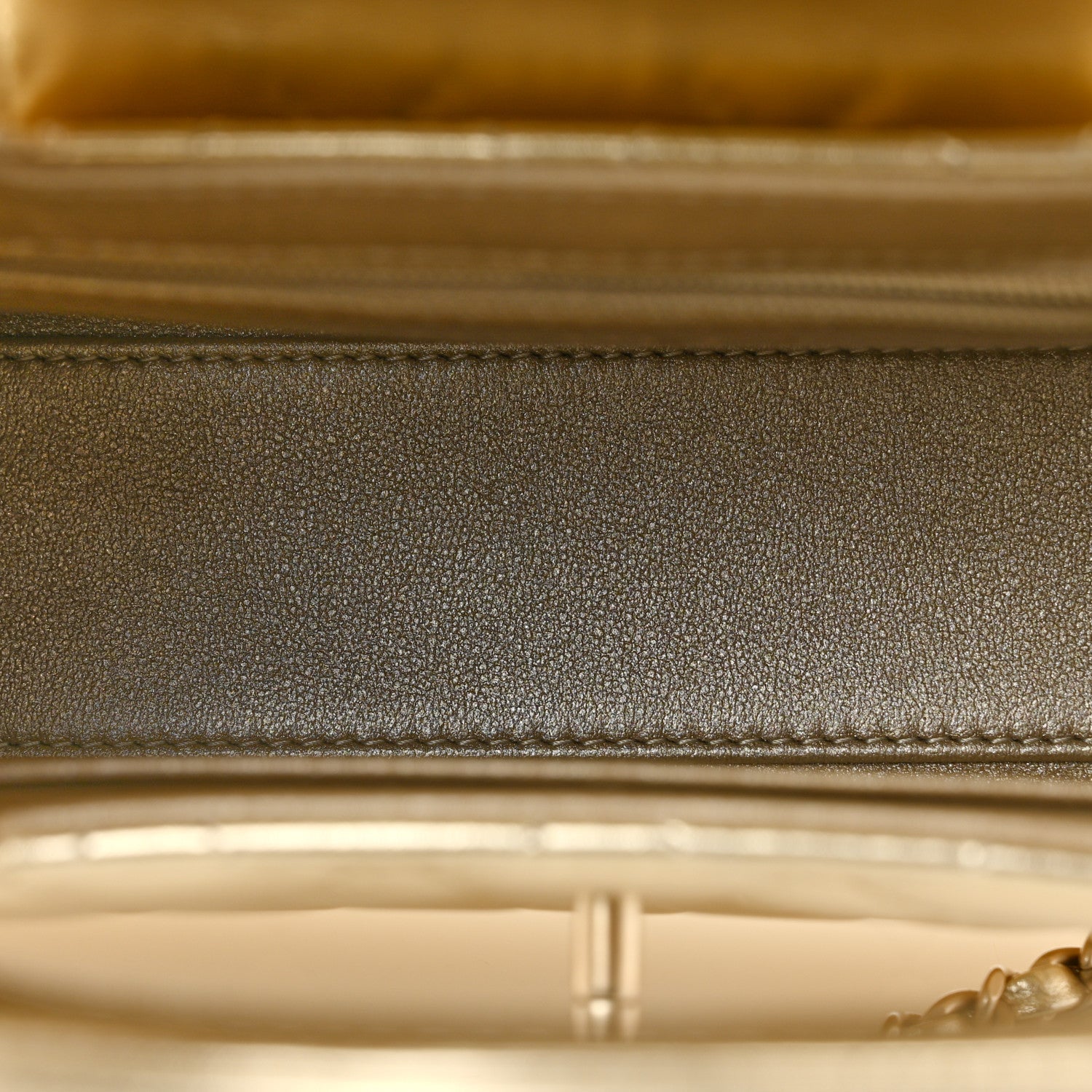 Metallic Shiny Aged Calfskin Quilted Nano Kelly Shopper Gold