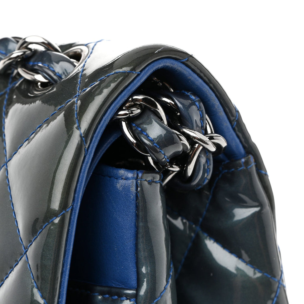 Patent Quilted Jumbo Double Flap Blue