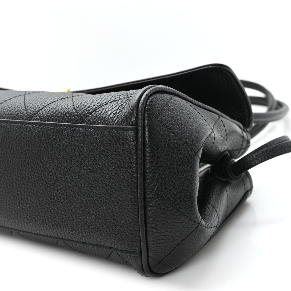 Grained Calfskin Stitched Urban Essentials Small Shopping Bag Black