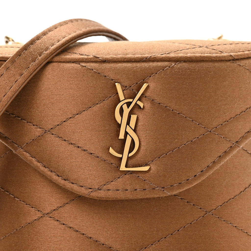 Satin Matelasse Monogram Micro June Box Bag Bitter Cocoa