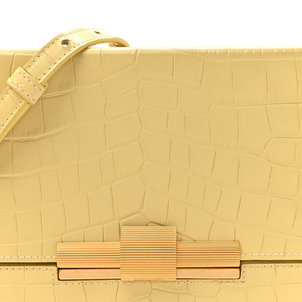 Calfskin Crocodile Embossed Daisey Box Clutch Yellow
