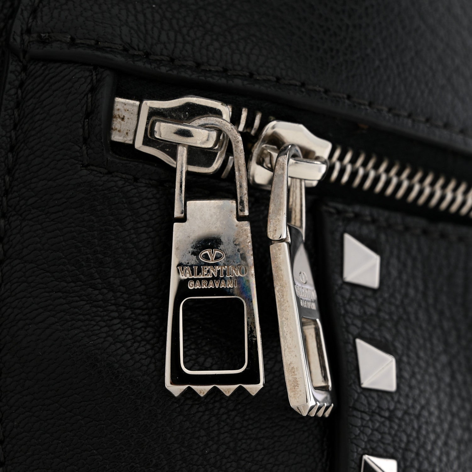 Grained Calfskin Rockstud Backpack Black