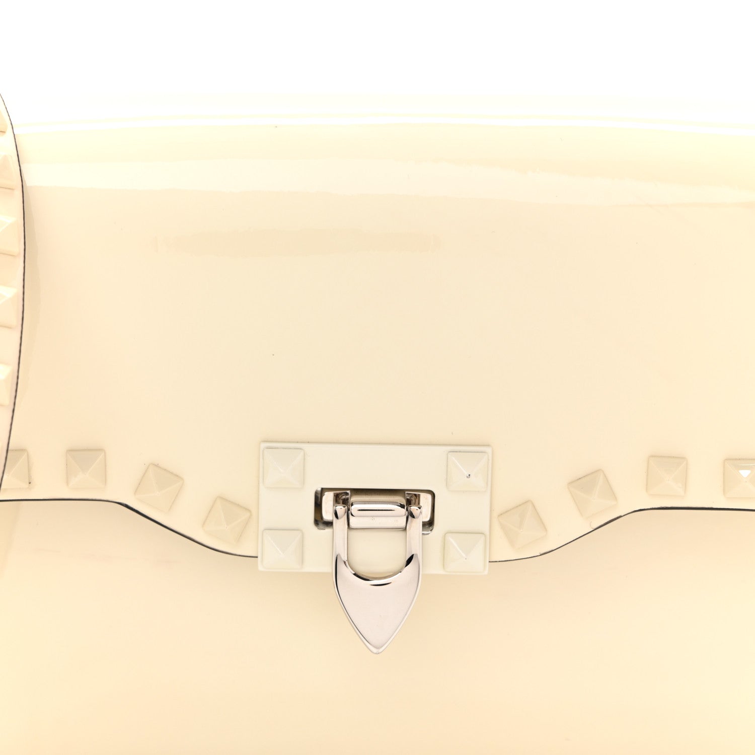 Patent Monochrome Medium Rockstud Flip Lock Crossbody Bag Light Ivory