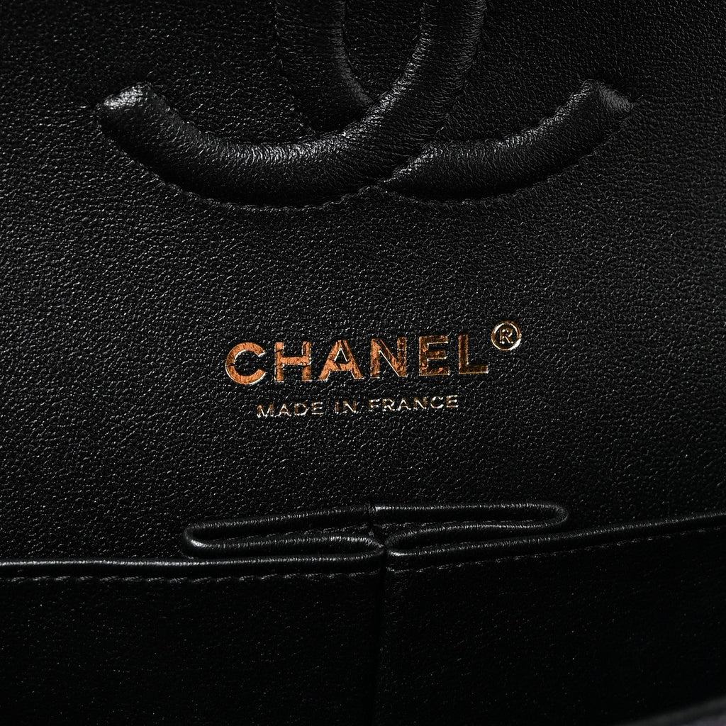 Iridescent Lambskin Quilted Medium Double Flap Black