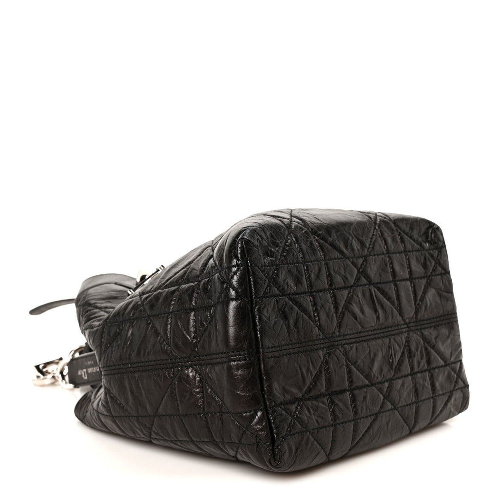 Crinkled Calfskin Macrocannage Small Toujours Vertical Tote Black