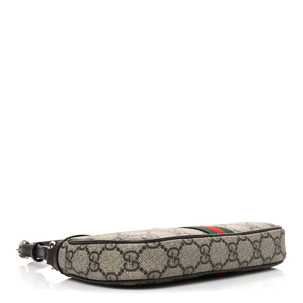 GG Supreme Monogram Textured Dollar Calfskin Web Mini Ophidia Shoulder Bag Beige Ebony New Acero