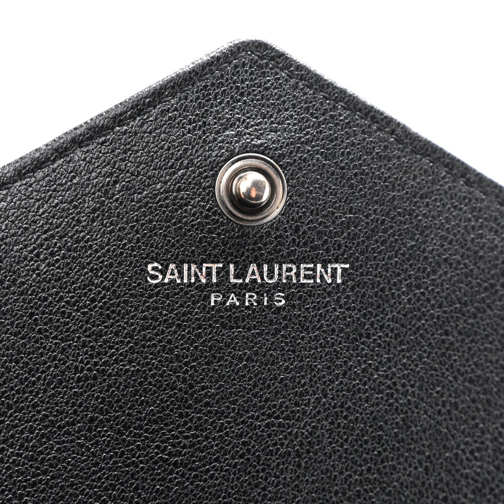 Sheepskin Tri-Quilt Monogram Envelope Chain Wallet Black