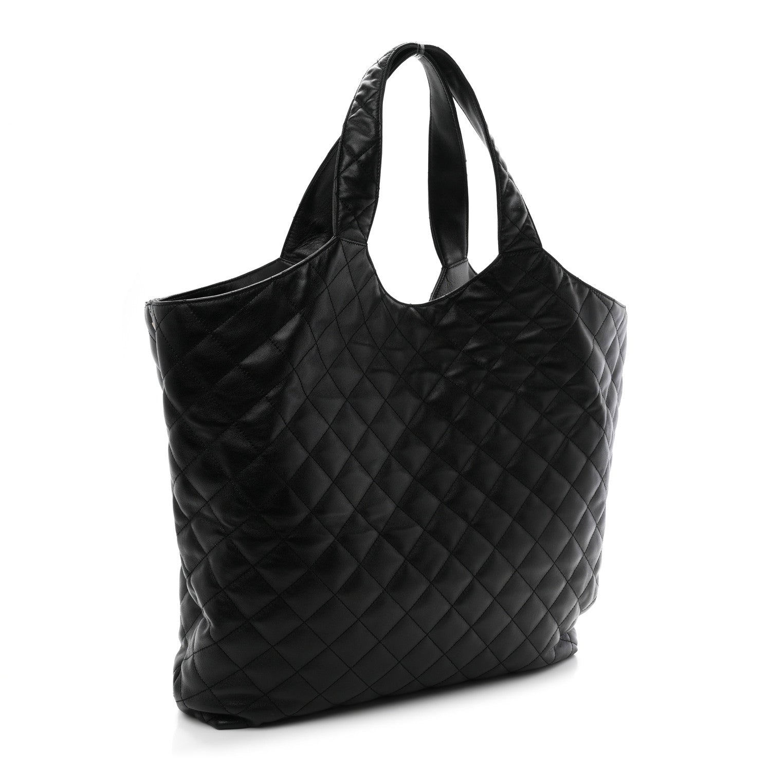 Lambskin Quilted Maxi Icare Shopping Tote Black