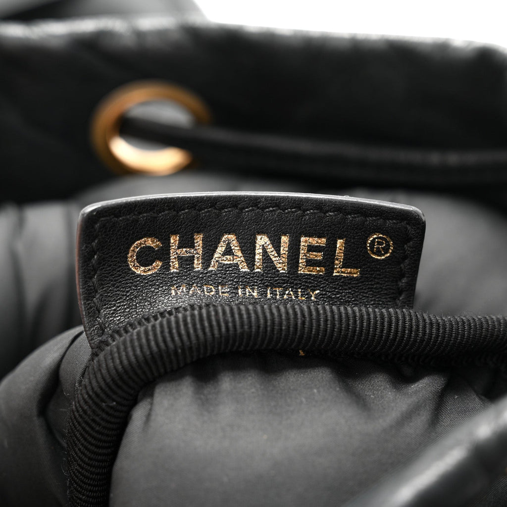 Iridescent Calfskin Quilted Chesterfield Backpack Black