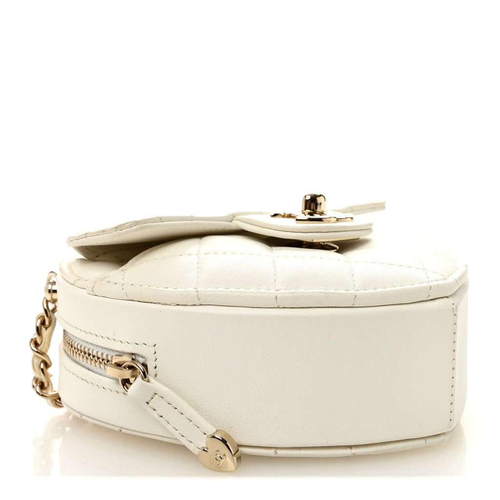 Lambskin Quilted CC In Love Heart Clutch With Chain White