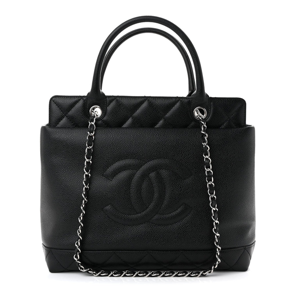 Soft Caviar CC Medium Top Handle Tote Black