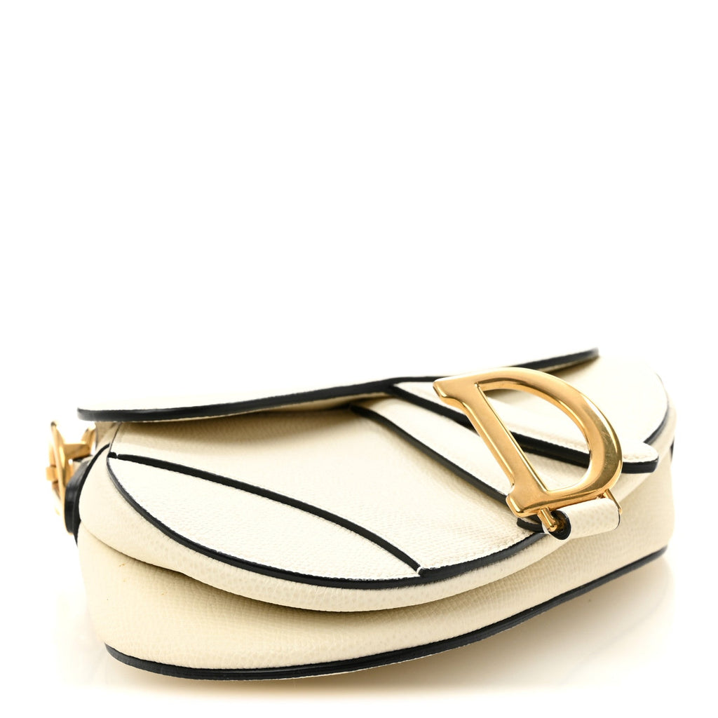 Grained Calfskin Mini Saddle Bag White