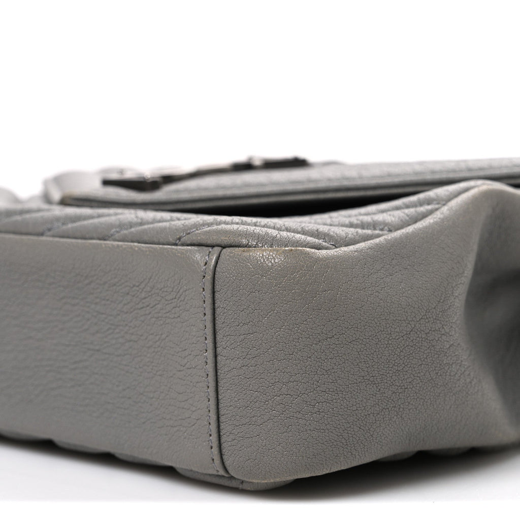 Sheepskin Matelasse Chevron Monogram Medium College Bag New Stone Grey