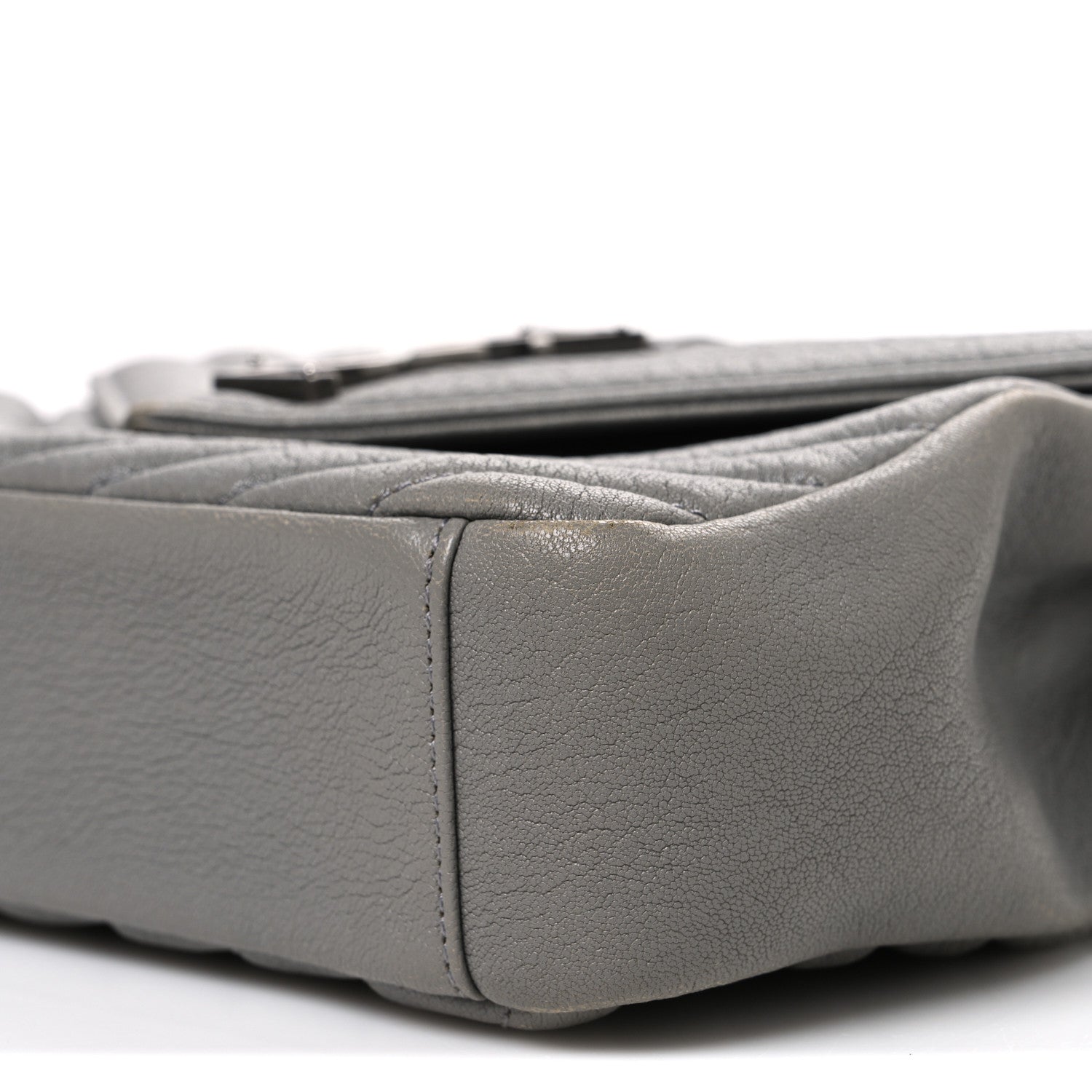 Sheepskin Matelasse Chevron Monogram Medium College Bag New Stone Grey