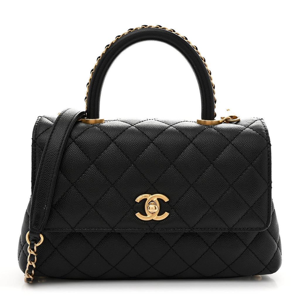 Caviar Quilted Mini Coco Chain Handle Flap Black