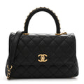 Caviar Quilted Mini Coco Chain Handle Flap Black