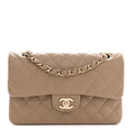 Caviar Quilted Small Double Flap Dark Beige