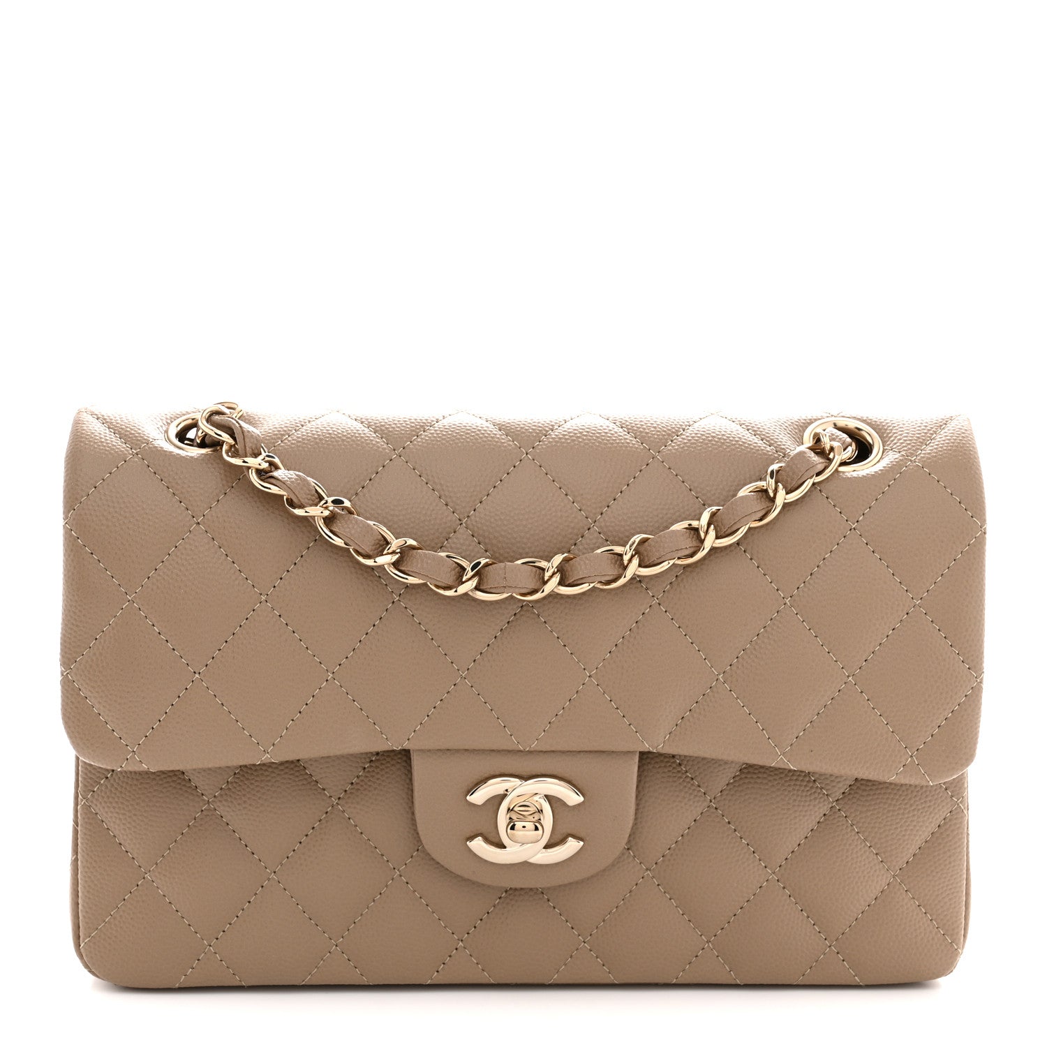 Caviar Quilted Small Double Flap Dark Beige