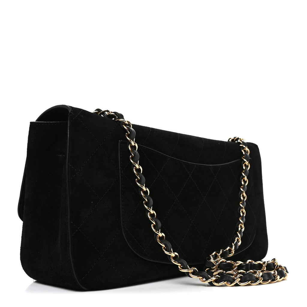Suede Calfskin Small Souplissimo Maxi Flap Black Black