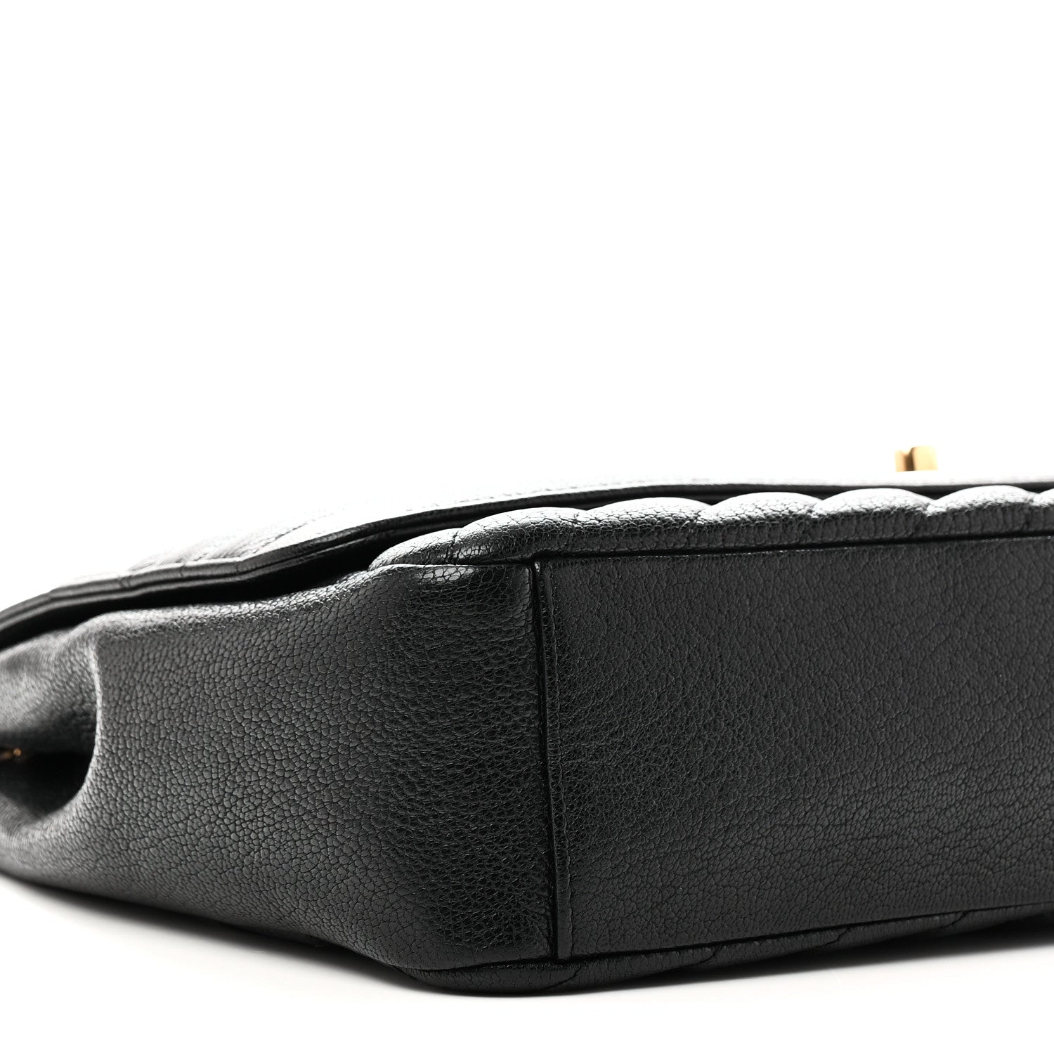 Shiny Goatskin Diagonal Quilted Large Flap Black