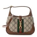 GG Supreme Monogram Azalea Calfskin Web Mini Jackie 1961 Hobo Beige Ebony Brown Sugar