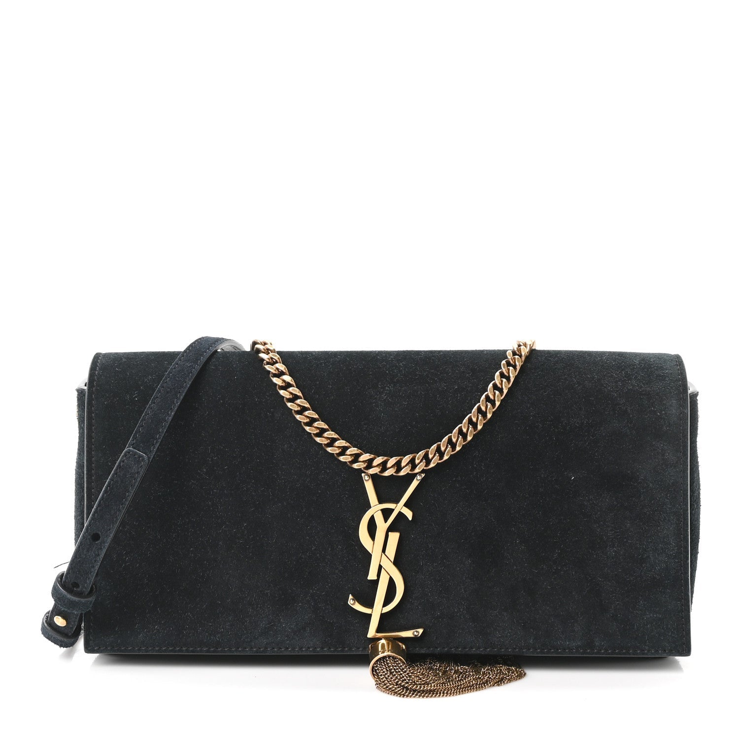 Suede Monogram Tassel Kate 99 Baguette Bag Black