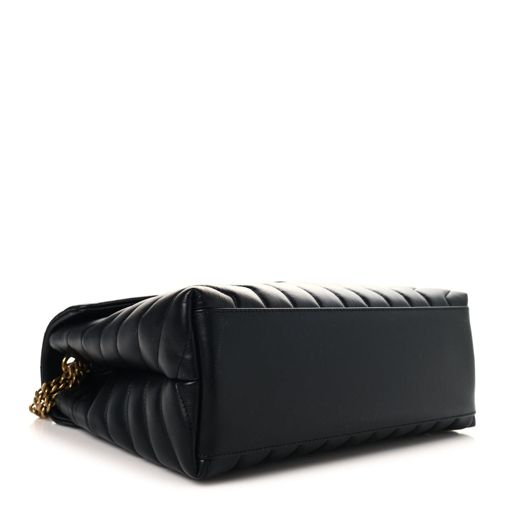 Calfskin Y Quilted Monogram Medium Loulou Chain Satchel Black