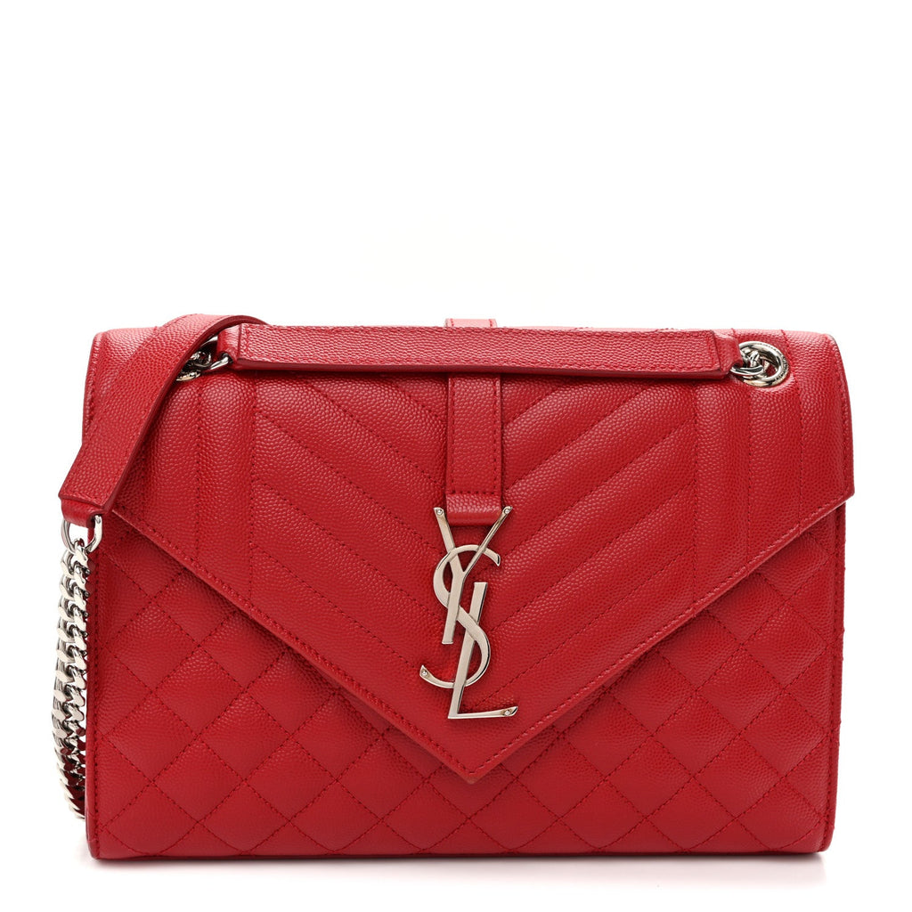 Grain De Poudre Textured Mixed Matelasse Triquilt Medium Monogram Satchel New Red