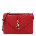Grain De Poudre Textured Mixed Matelasse Triquilt Medium Monogram Satchel New Red