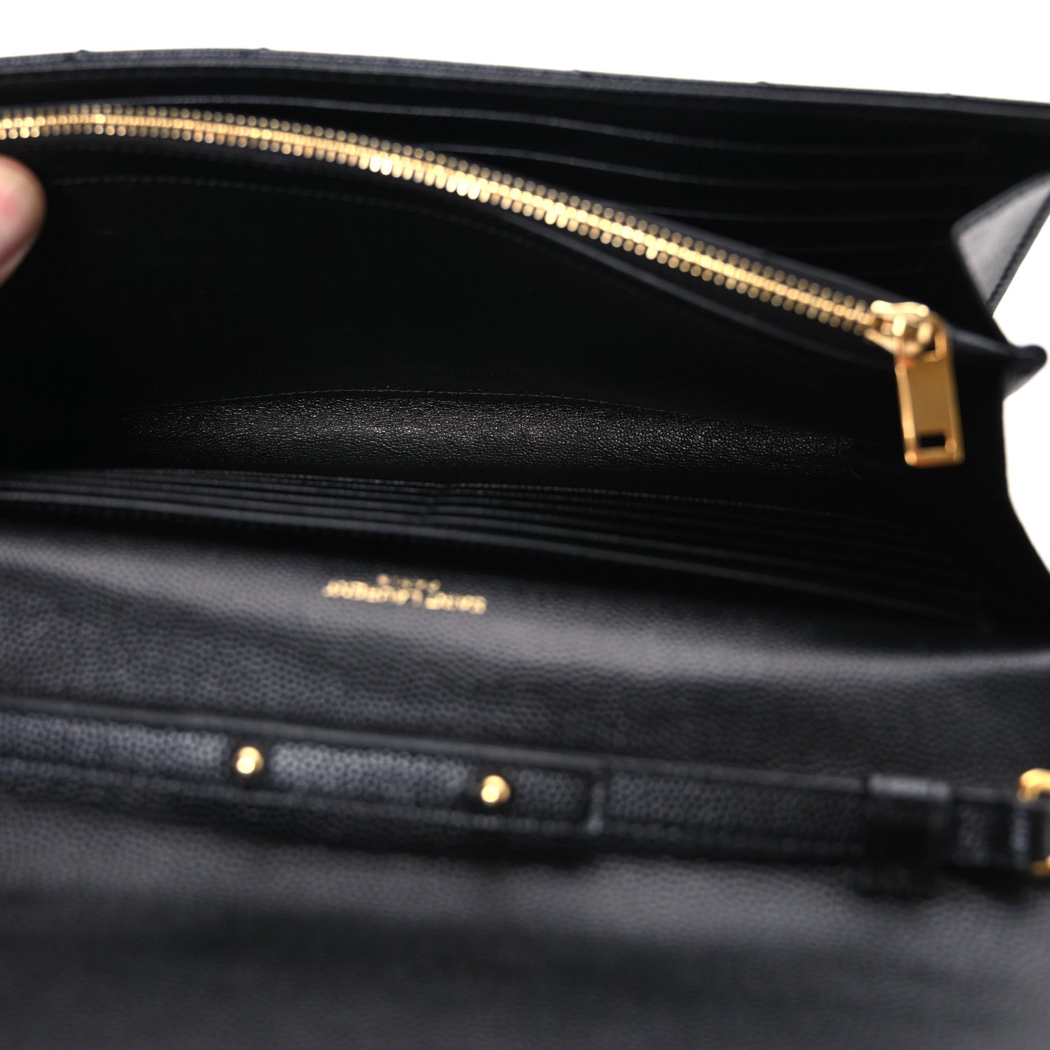 Grain De Poudre Matelasse Chevron Monogram Chain Wallet Black