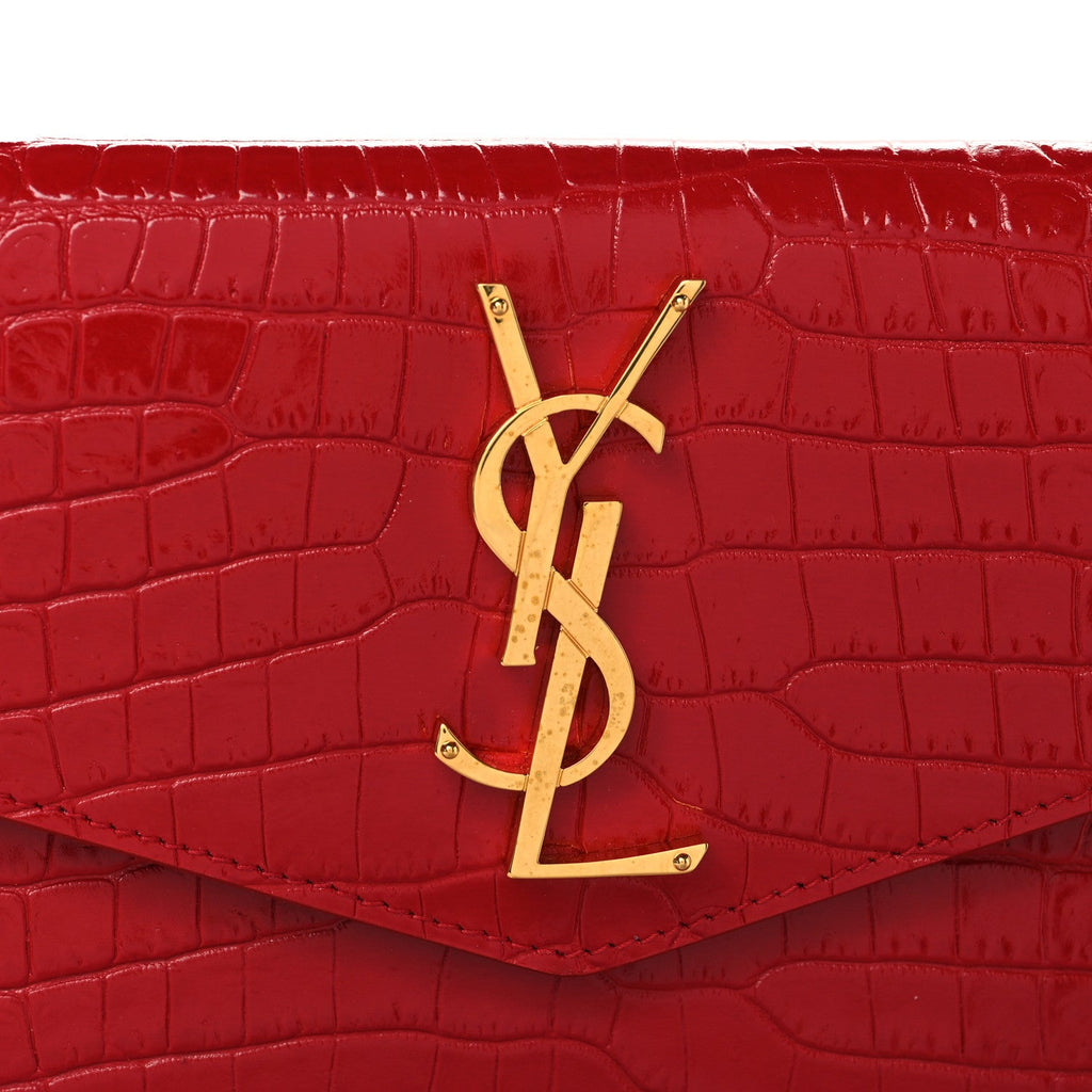 Calfskin Crocodile Embossed Uptown Monogram Pouch Rouge Eros