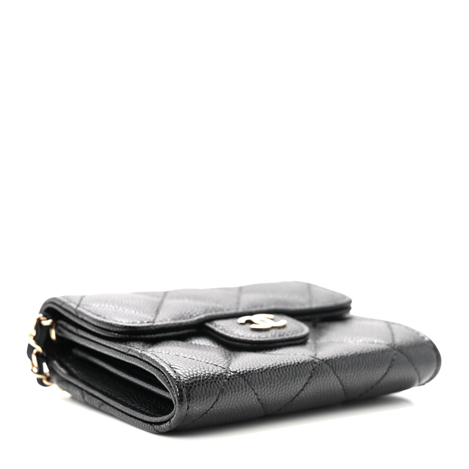 Caviar Quilted Flap Card Holder On Chain Black