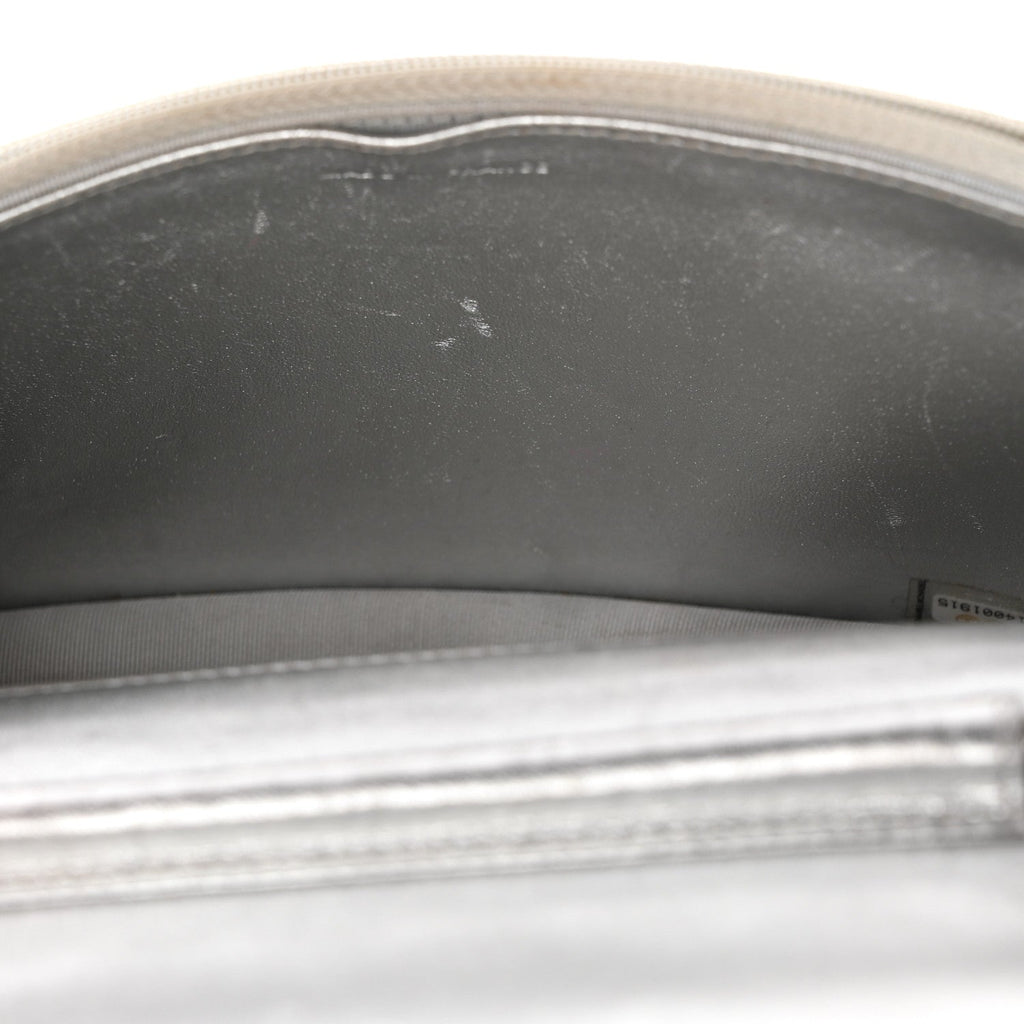 Metallic Lambskin Quilted Wallet On Chain WOC Silver