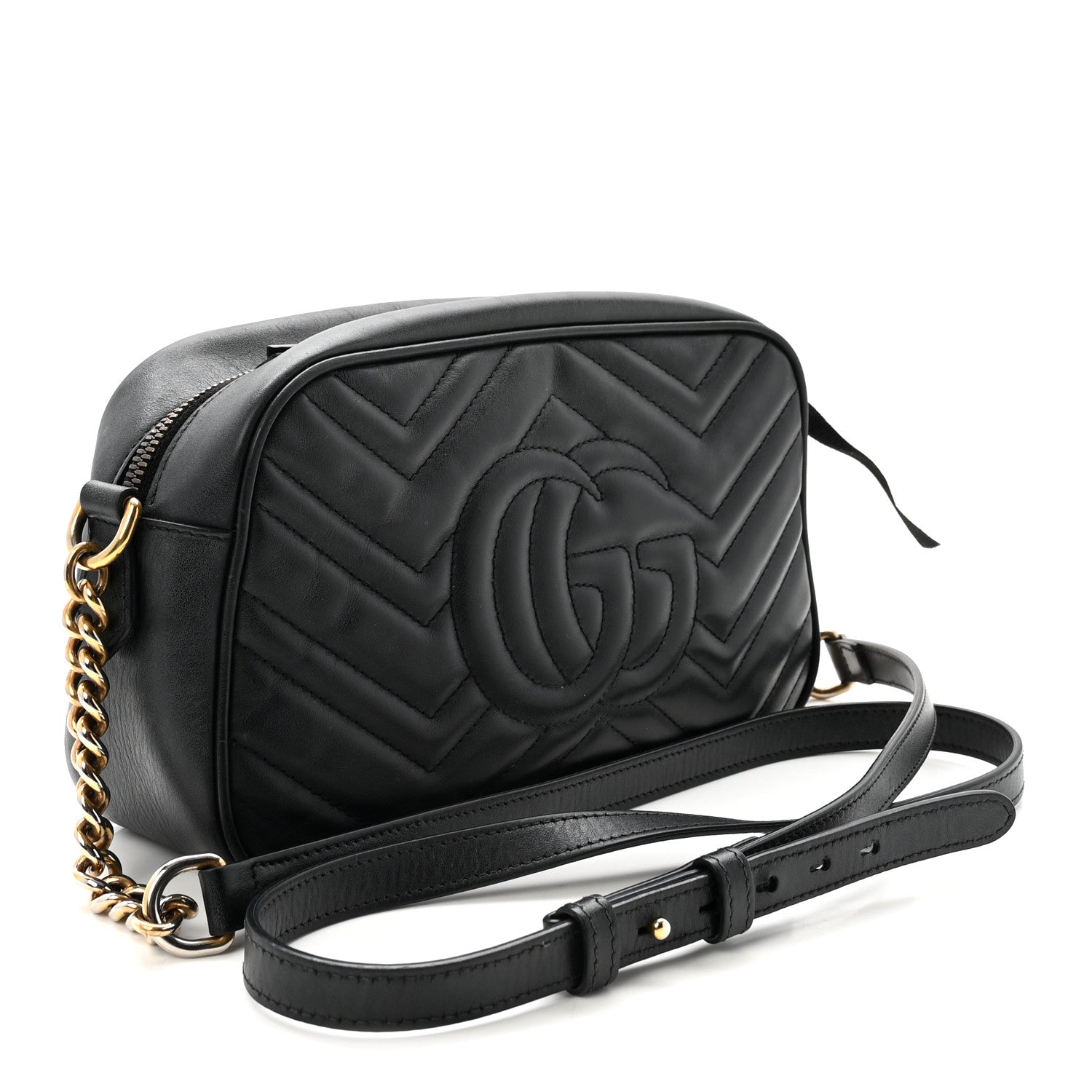 Calfskin Matelasse Small GG Marmont Chain Shoulder Bag Black