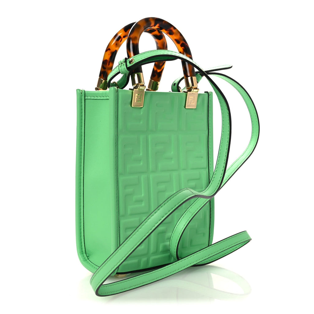 Vitello Plexiglass FF Embossed Mini Fendi Sunshine Shopper Tote Edamame