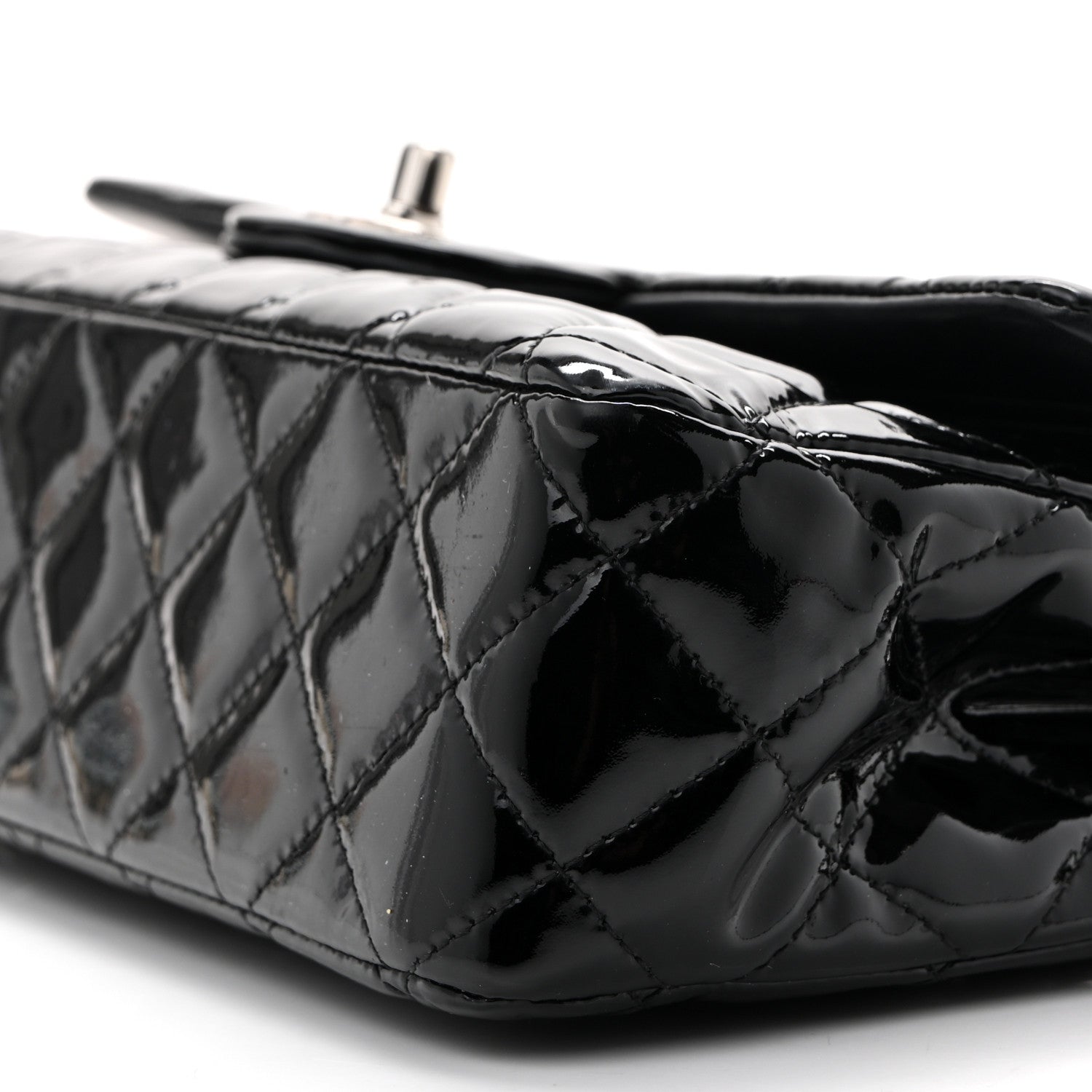 Patent Quilted Medium Double Flap Black