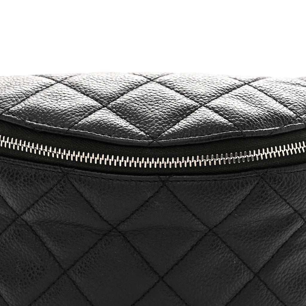 Grained Calfskin Quilted Waist Belt Bag Black