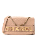 Calfskin Quilted Small Enchained Flap Beige