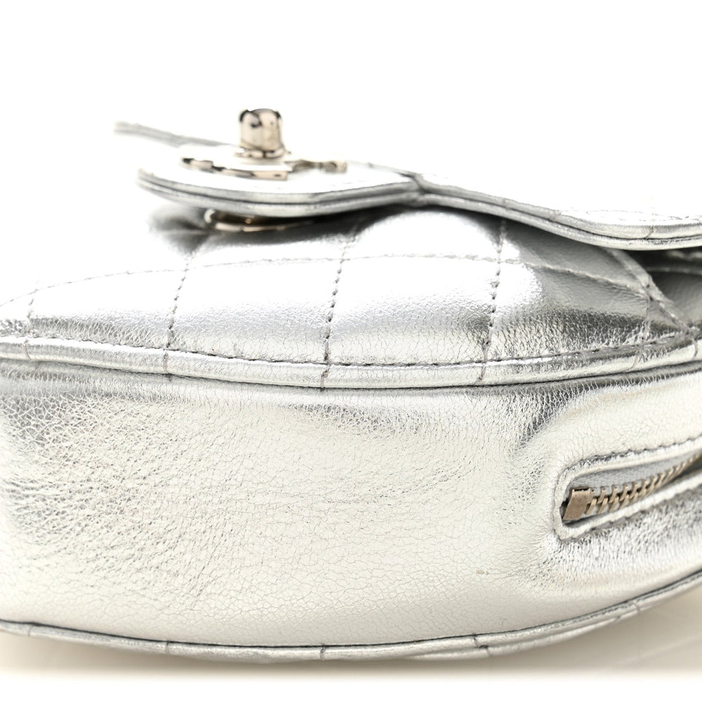 Metallic Lambskin Quilted CC In Love Heart Clutch With Chain Silver